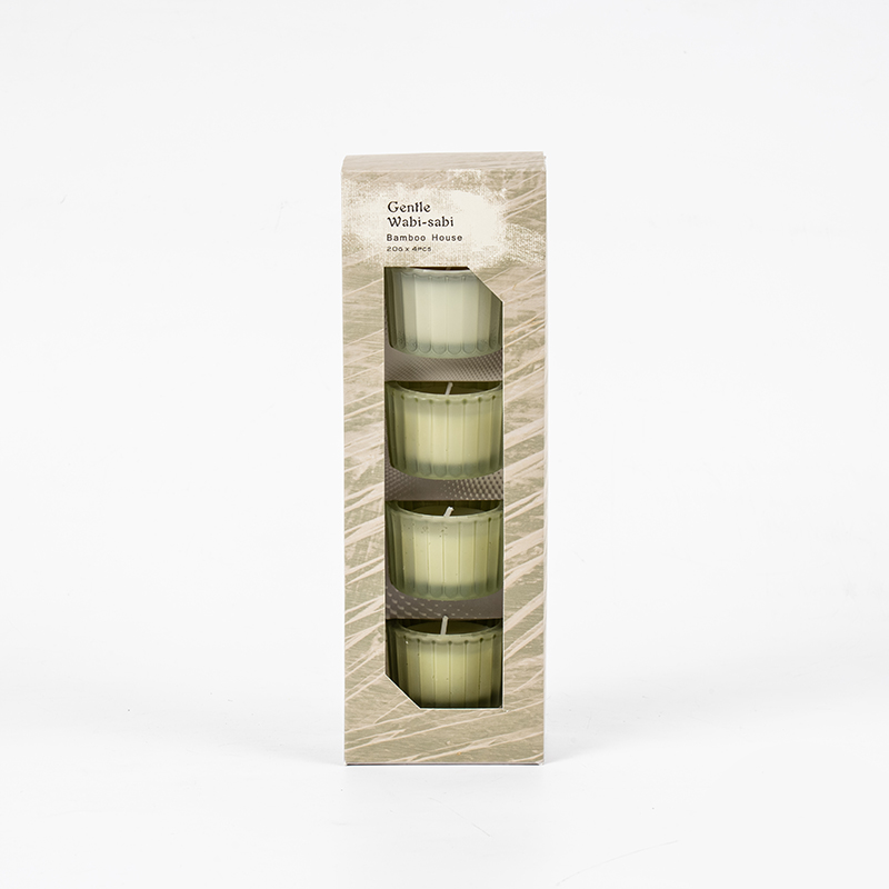 Set od 4 male patuljaste staklene čaše za svijeće s okomitim prugama